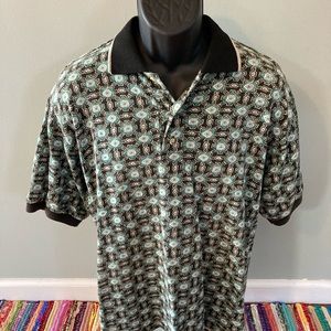 80s Geometric Polo Shirt All Over Print Blue Large